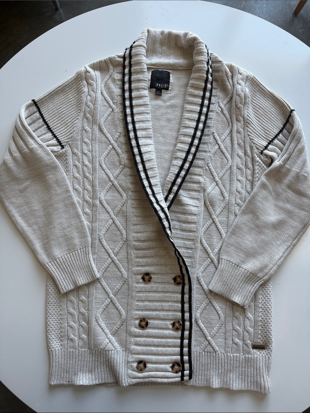 Volcom Cable Knit Shawl Cardigan Cream Women’s M Youth L 14